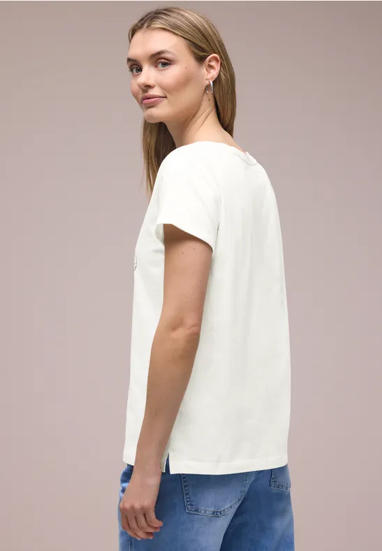 Shirt met korte mouwen en bloemen Artwork off white