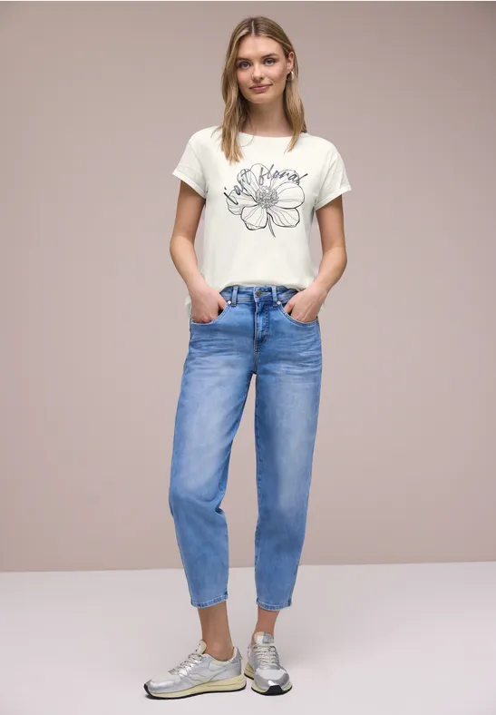 Shirt met korte mouwen en bloemen Artwork off white