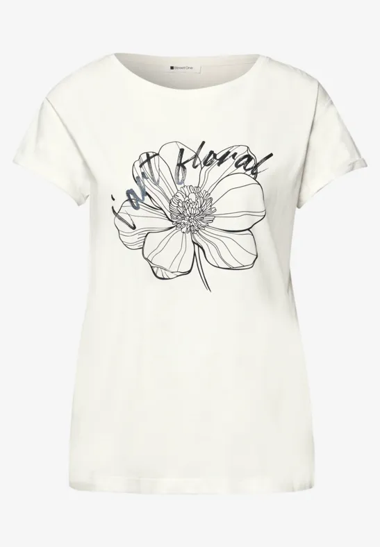 Shirt met korte mouwen en bloemen Artwork off white