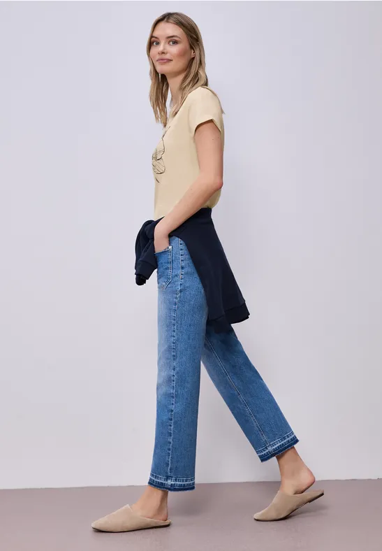 Shirt met korte mouwen en bloemen Artwork smoke beige