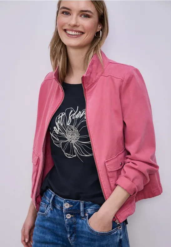 Shirt met korte mouwen en bloemen Artwork shadowed navy