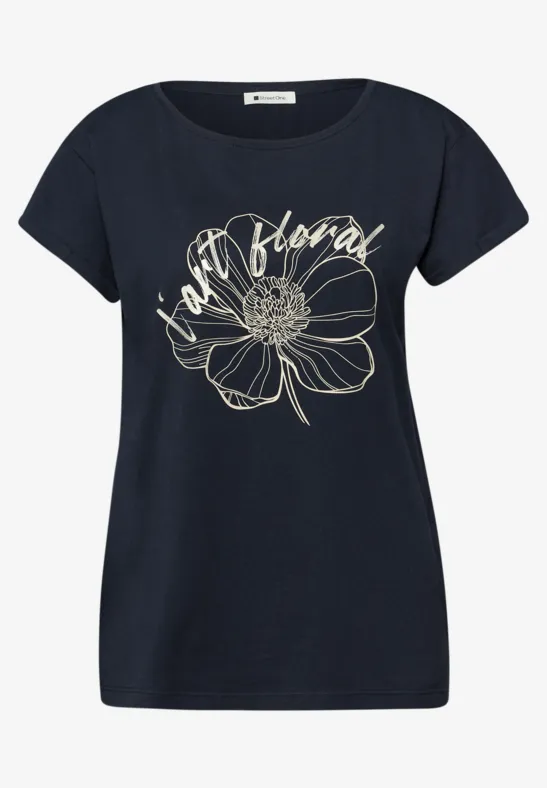 Shirt met korte mouwen en bloemen Artwork shadowed navy