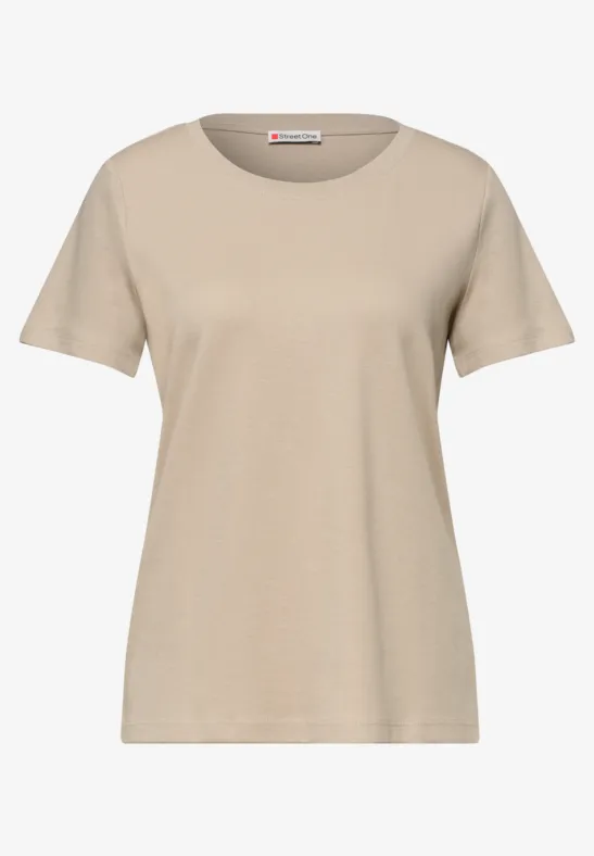 Basic T-Shirt aus reiner Baumwolle timeless beige