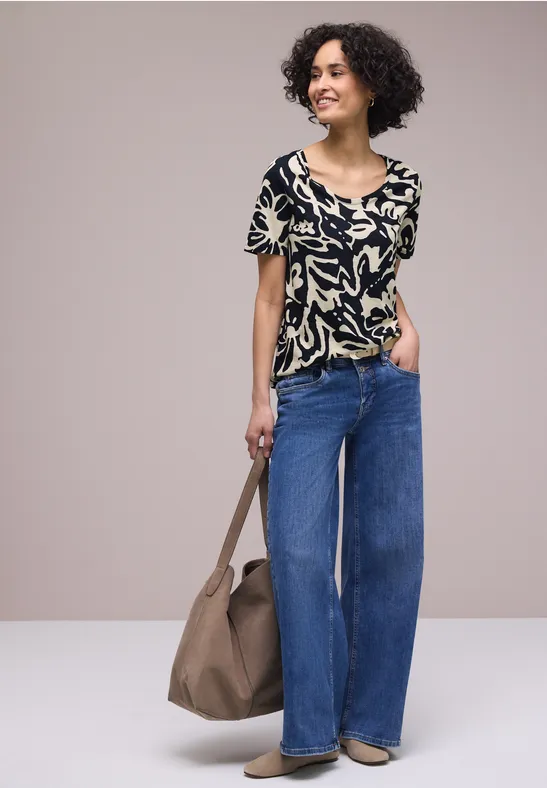 Kurzarm T-Shirt mit abstraktem Print shadowed navy