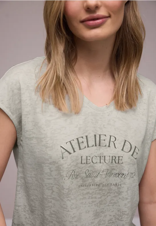 Ausbrenner Shirt mit Wording clay taupe