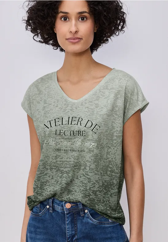 Ausbrenner Shirt mit Wording pine grove green