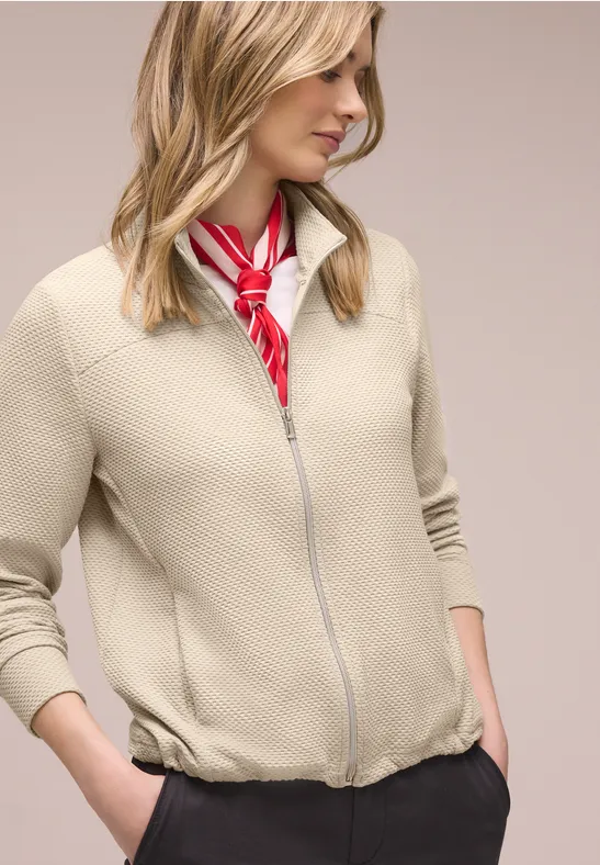 Langarm Jacke mit Turtle Neck cotton beige