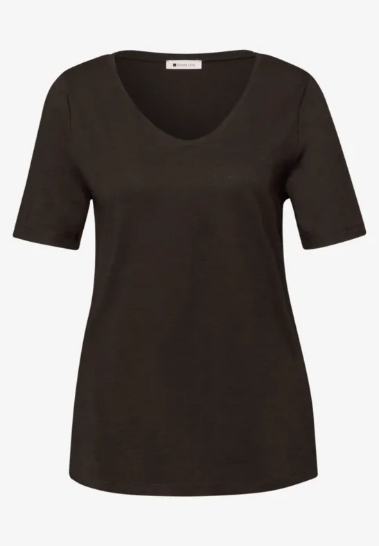 Basic T-Shirt mit V-Neck espresso brown