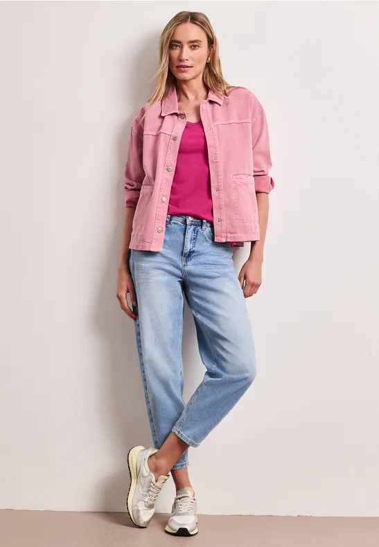 Basic T-Shirt mit V-Neck magenta dream