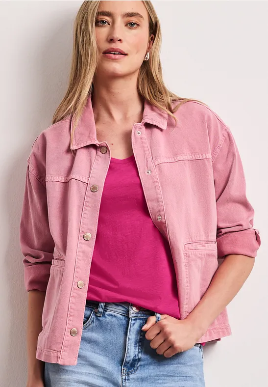 Basic T-Shirt mit V-Neck magenta dream