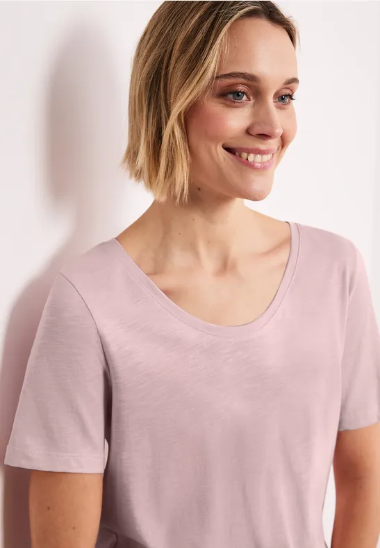 Basic T-Shirt mit V-Neck minimal rose