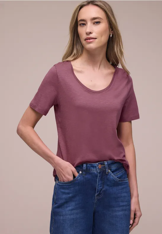 Basic T-Shirt mit V-Neck dark clouded blush