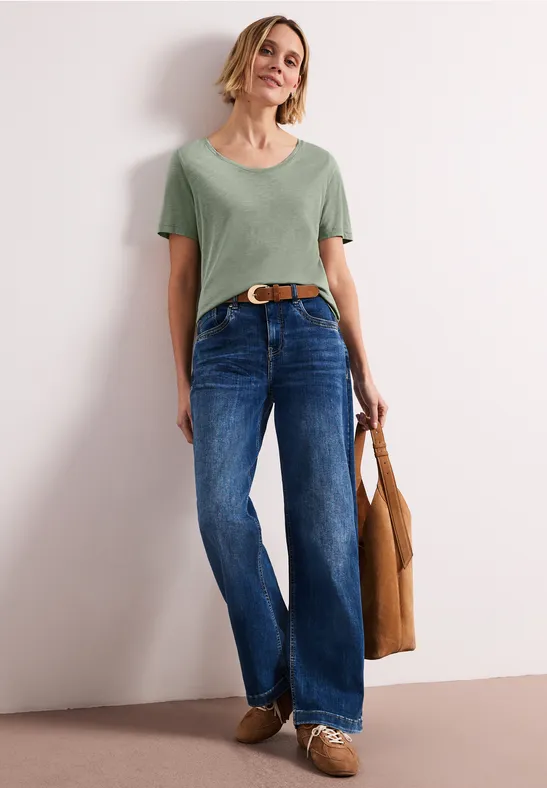 Basic T-Shirt mit V-Neck mint leaf