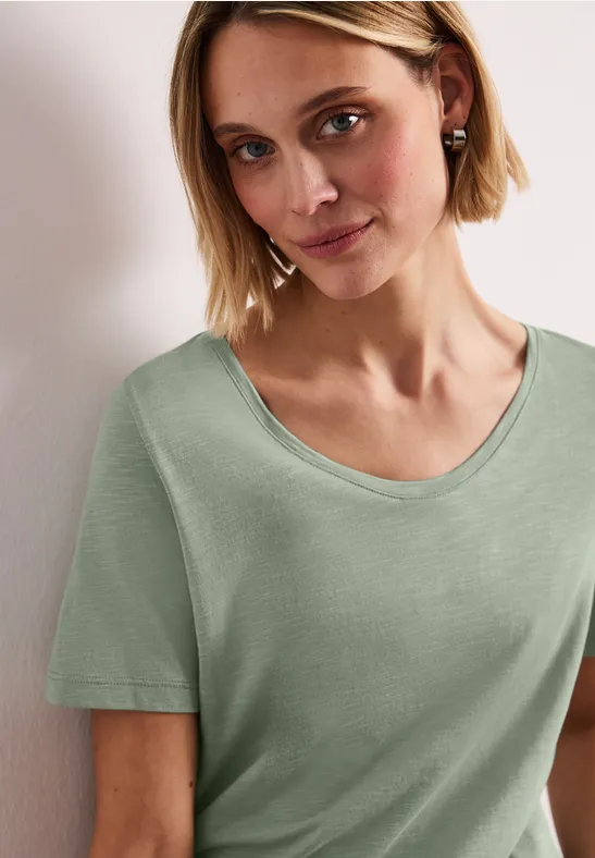 Basic T-Shirt mit V-Neck mint leaf