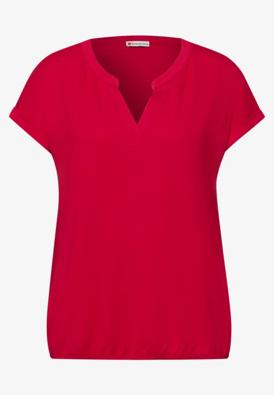 T-Shirt mit Split Neck und Frontprint salsa red