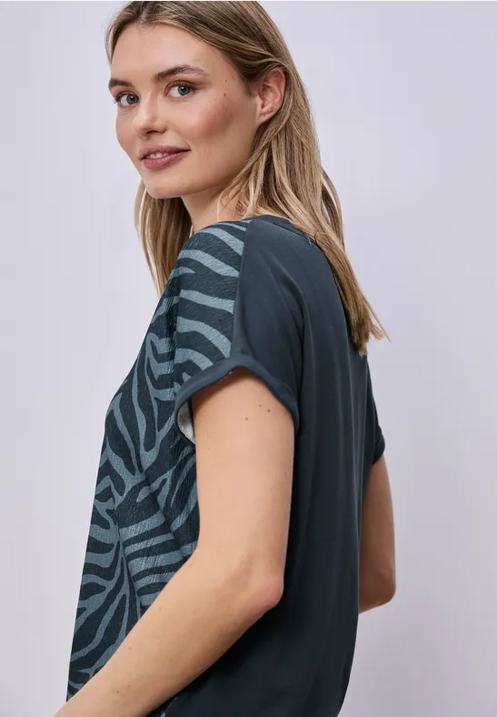 T-shirt met split neck en elastische zoom cool vintage green