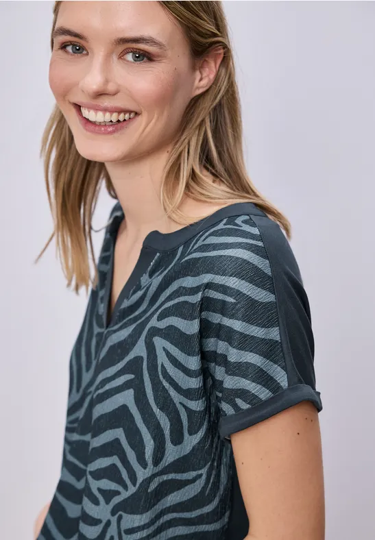 T-shirt met split neck en elastische zoom cool vintage green