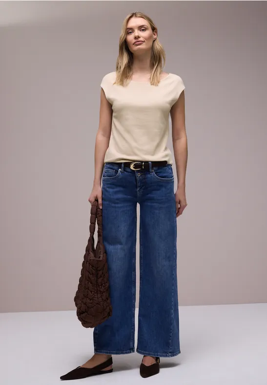 Basic Shirt mit U-Boot-Ausschnitt cotton beige