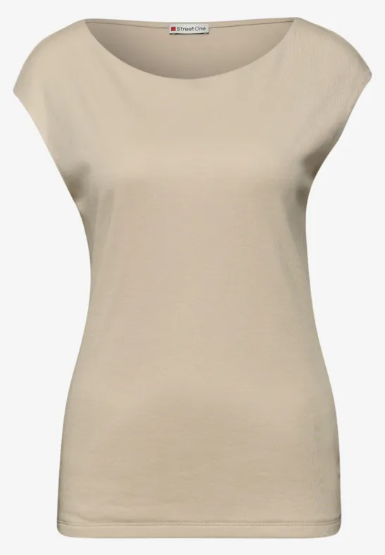 Basic Shirt mit U-Boot-Ausschnitt cotton beige