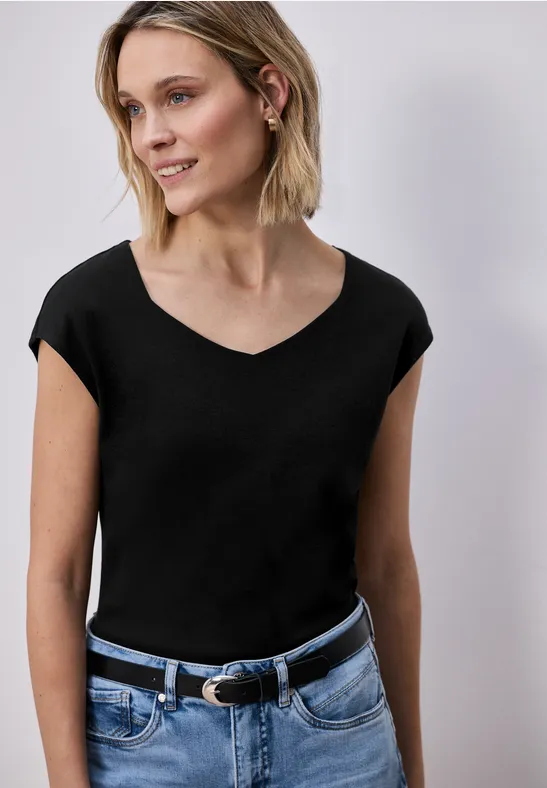 Koszulka bez rękawów z dekoltem z diamencikami Black