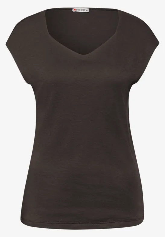 Koszulka bez rękawów z dekoltem z diamencikami espresso brown