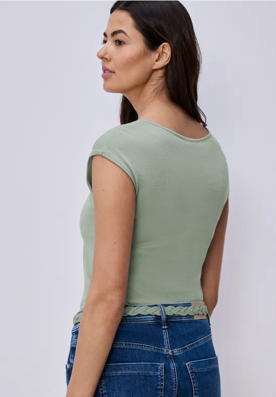 Ärmelloses Shirt mit Diamantausschnitt dark serene green