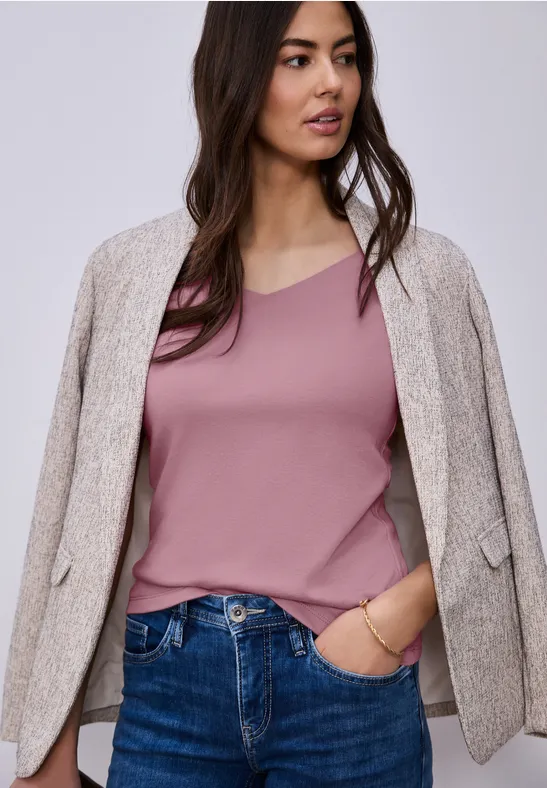 Shirt zonder mouwen met diamanten halslijn clouded blush