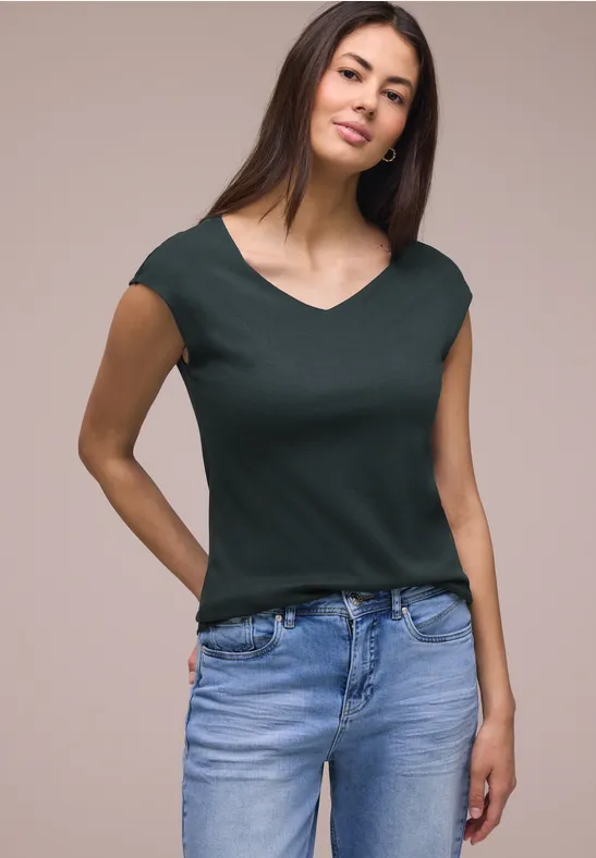 Ärmelloses Shirt mit Diamantausschnitt deep bound green