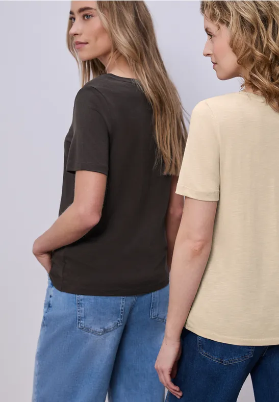 Basic T-Shirt mit Kurzarm im 2er-Pack cotton beige/espresso brown