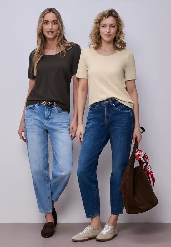 Basic T-Shirt mit Kurzarm im 2er-Pack cotton beige/espresso brown