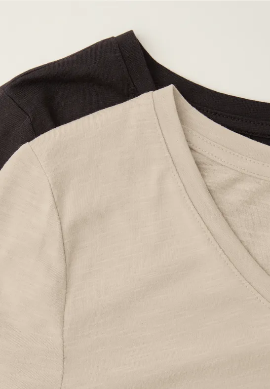 Basic T-Shirt mit Kurzarm im 2er-Pack cotton beige/espresso brown