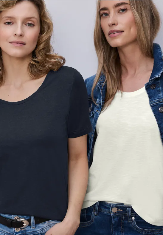 Basic T-Shirt mit Kurzarm im 2er-Pack off white/shadowed navy