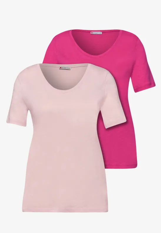 Basic T-Shirt mit Kurzarm im 2er-Pack magenta dream/minimal rose