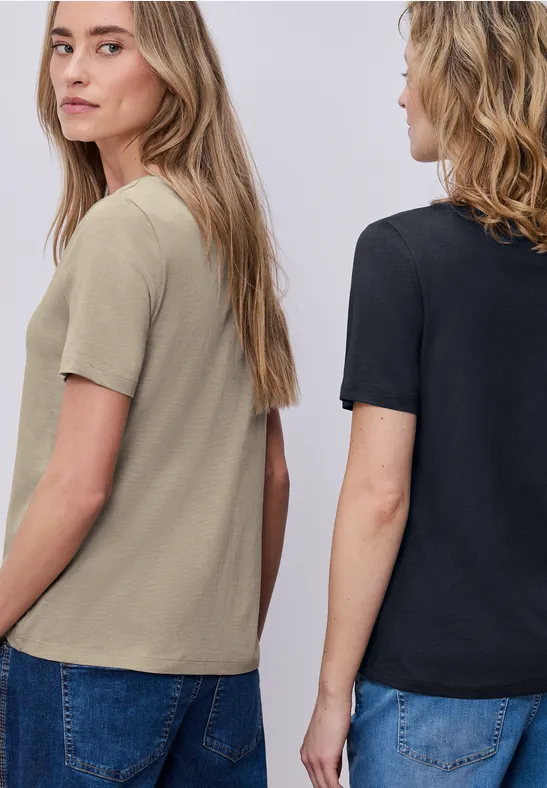 Basic T-Shirt mit Kurzarm im 2er-Pack shadowed navy/timeless beige