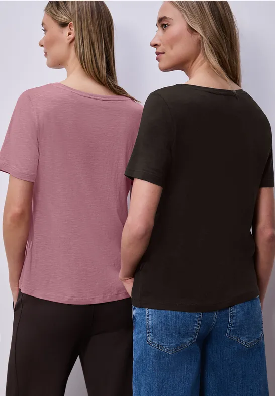 Basic T-Shirts im 2er-Pack espresso brown/clouded blush
