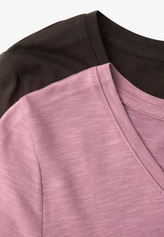 Basic T-Shirts im 2er-Pack espresso brown/clouded blush