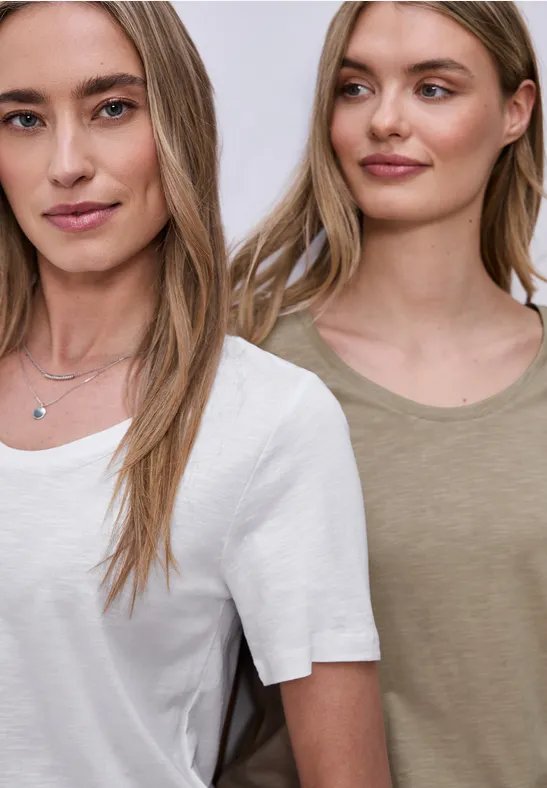 Basic T-Shirts im 2er-Pack white/timeless beige