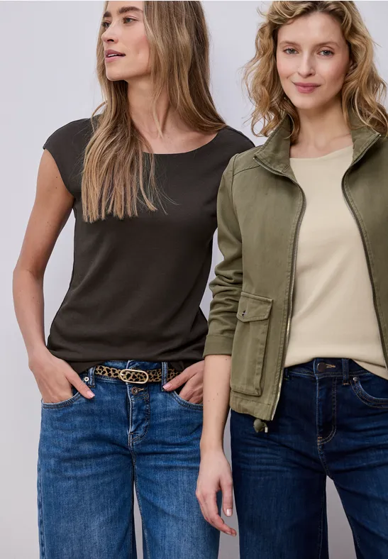 Basic Shirt mit Boatneck im 2er-Pack cotton beige/espresso brown