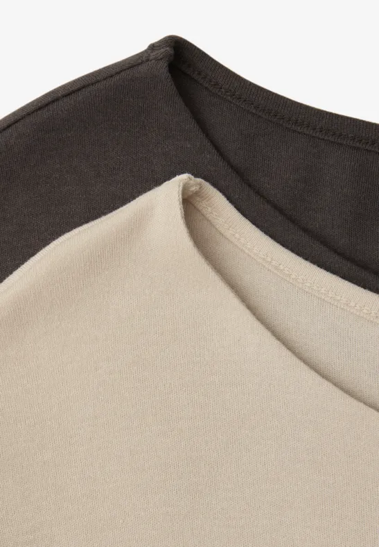 Basic Shirt mit Boatneck im 2er-Pack cotton beige/espresso brown