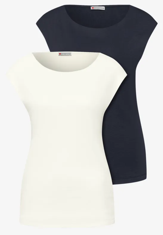 Basic Shirt mit Boatneck im 2er-Pack off white/shadowed navy