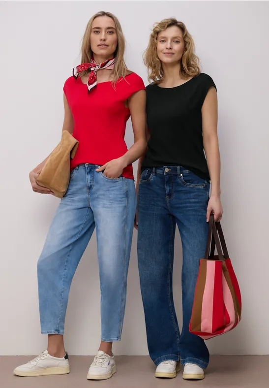 Basic Shirt mit Boatneck im 2er-Pack black/salsa red