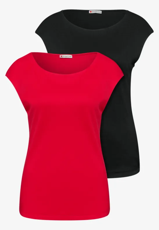 Basic Shirt mit Boatneck im 2er-Pack black/salsa red