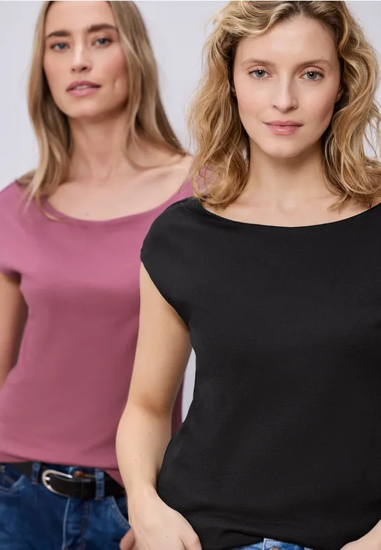 Basic Shirt mit Boatneck im 2er-Pack black/dark clouded blush
