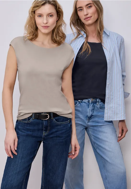 Basic Shirt mit Boatneck im 2er-Pack shadowed navy/timeless beige