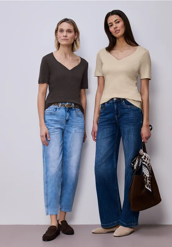 T-shirts avec encolure en cœur en pack de 2 cotton beige/espresso brown