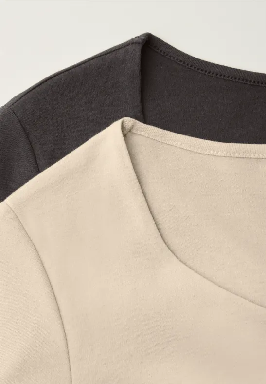 T-shirts avec encolure en cœur en pack de 2 cotton beige/espresso brown