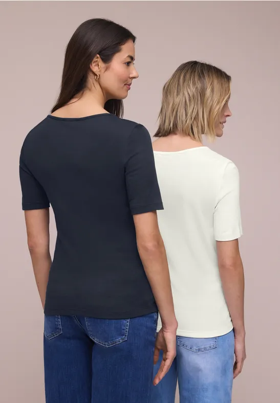 T-shirts avec encolure en cœur en pack de 2 off white/shadowed navy