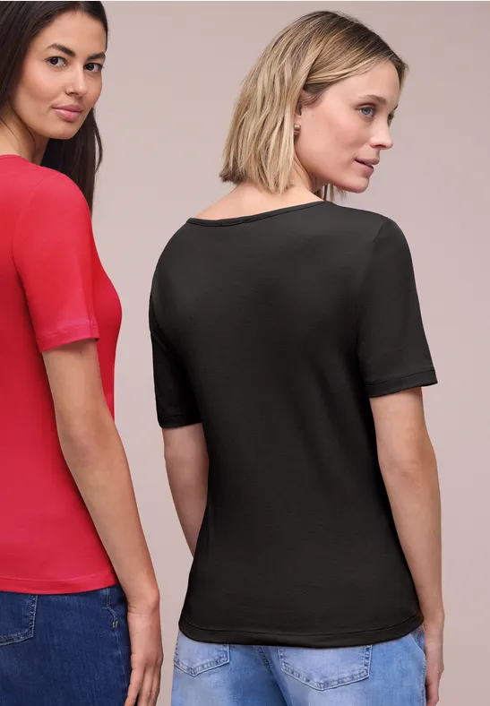 T-Shirts mit Herzausschnitt im 2er-Pack black/salsa red