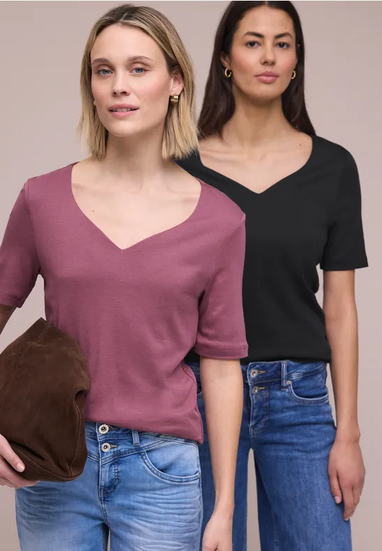 T-Shirts mit Herzausschnitt im 2er-Pack black/dark clouded blush