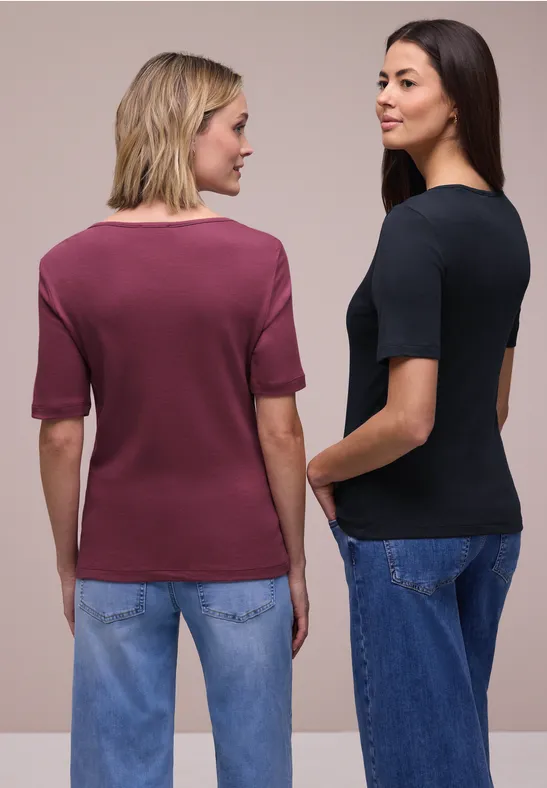 T-Shirts mit Herzausschnitt im 2er-Pack shadowed navy/truffle red